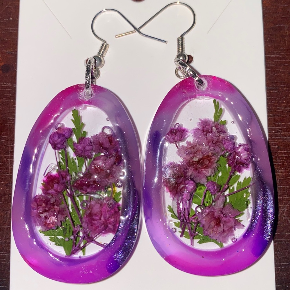 Purple and Pink Floral Resin Earrings